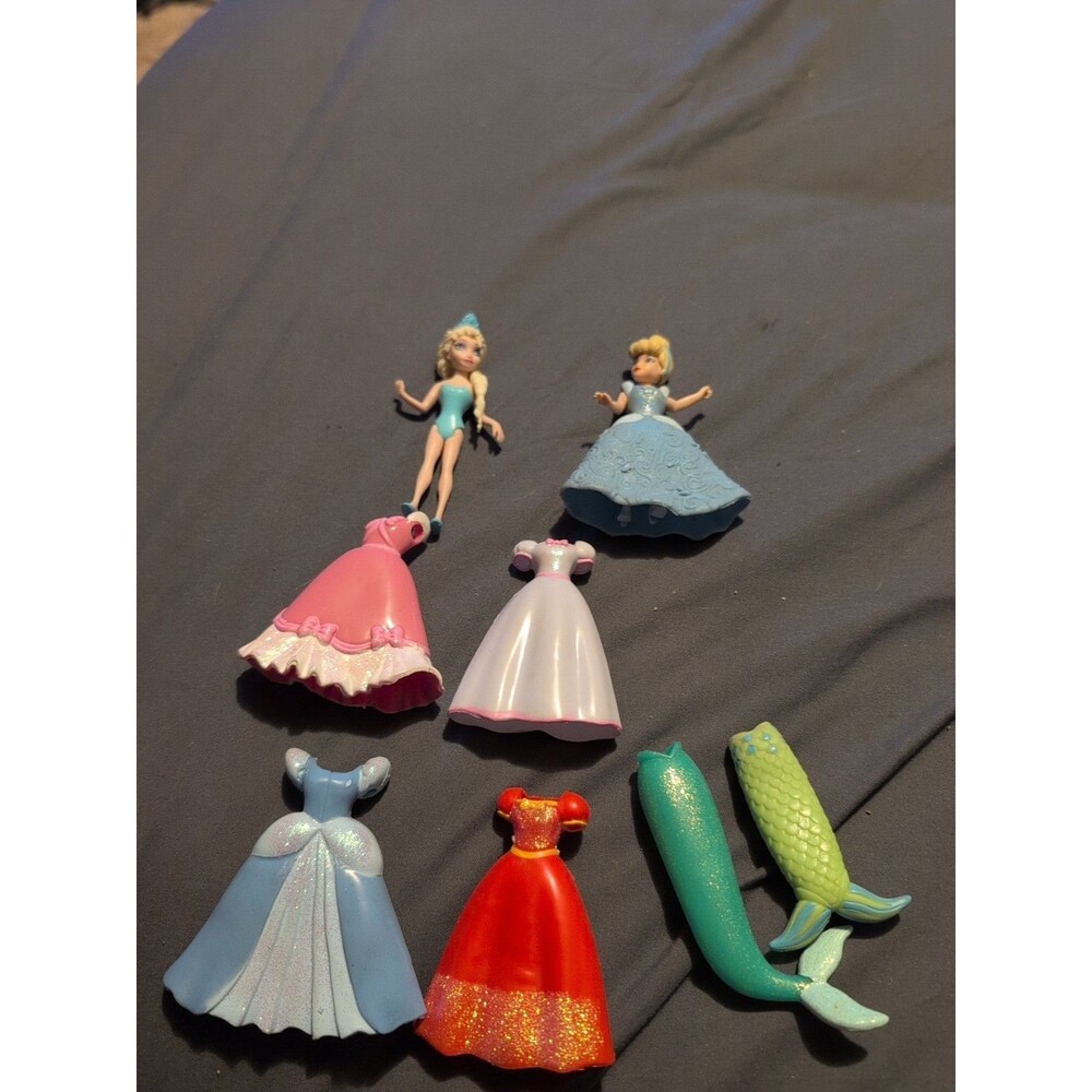 Disney Princess Elsa Cinderella Polly Pocket Lot Of 2 4" Dolls & Clothing